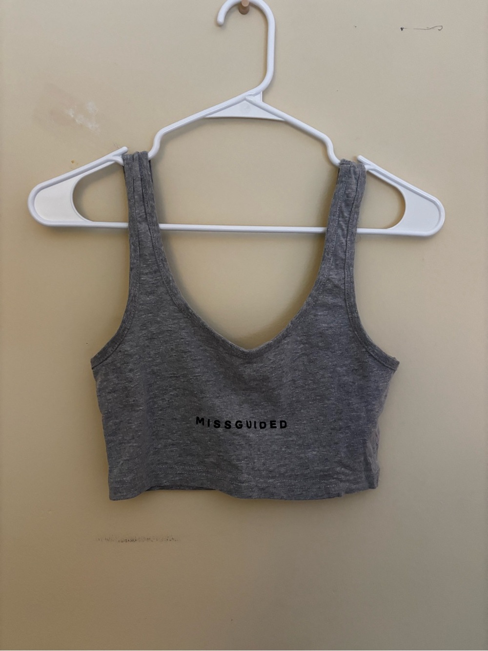 Missguided Gray Logo V-Neck Crop Tank
